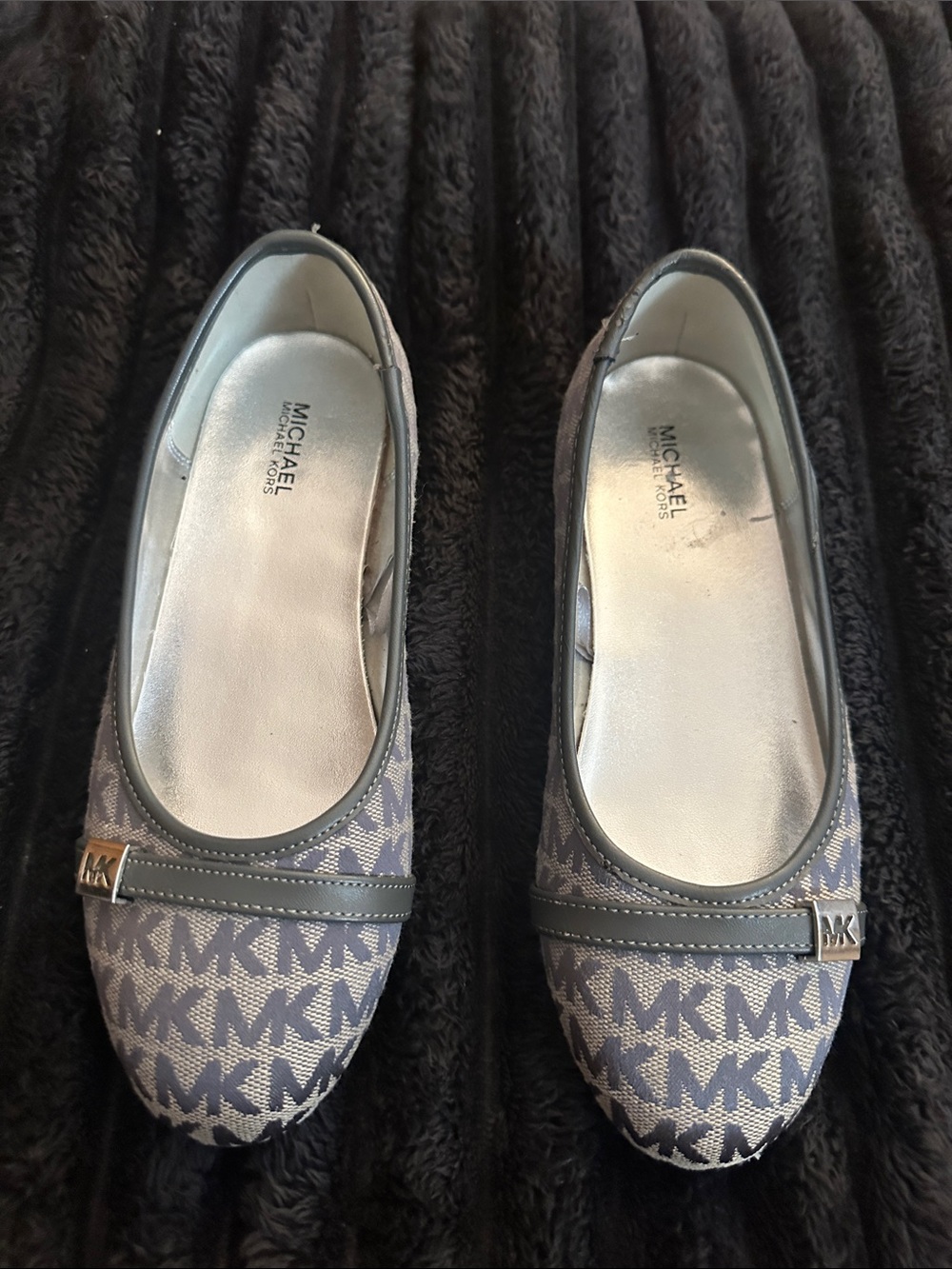 Michael Kors Gray Navy MK Logo Slip-On Ballet Flats